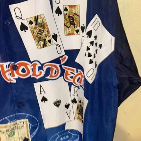 J/E/T STRTWR Texas Hold 'Em Casino Money Poker Size L Shirt S/S Button - Picture 6 of 12